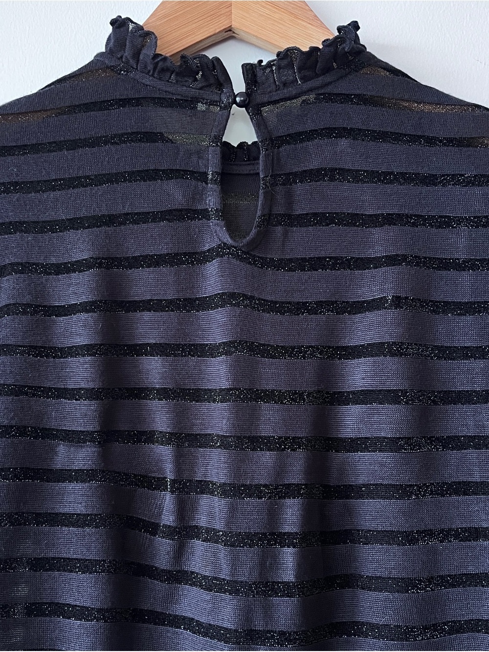 Pigalle Sheer Stripe Ruffle-Neck Long Sleeve Knit Women’s Top Size S - Picture 5 of 6